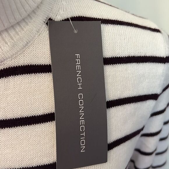 French Connection winter white and wine striped turtleneck sweater Size L New - Picture 5 of 9